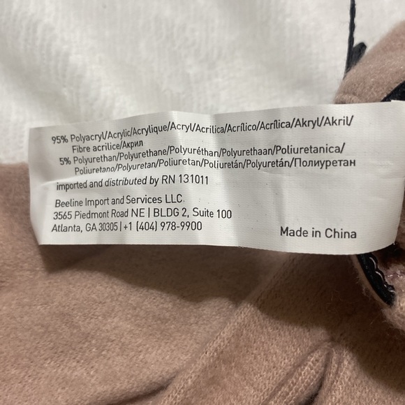 NEW SET-SILVER METALLIC FIBER STITCHING MAUVE HAT & GLOVES W/ BROWN BOW - Picture 6 of 7